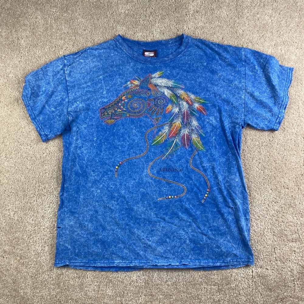 Vintage Sportex Arizona Horse Graphic Acid‎ Wash T-Shirt Blue Large Made in USA